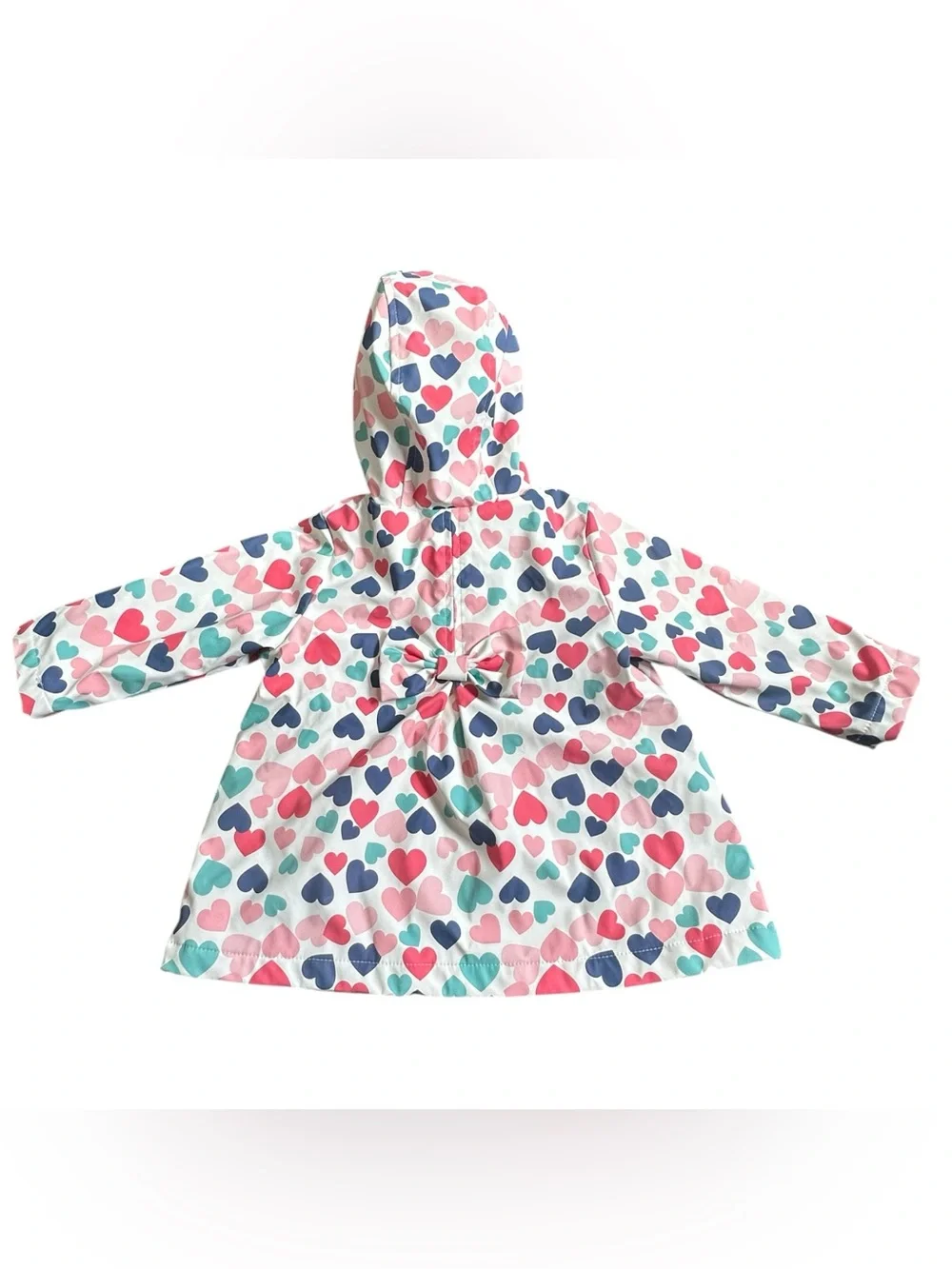 Little Me Girls 18M Heart Print Hooded Softshell Jacket Fleece Lined Pink Bow